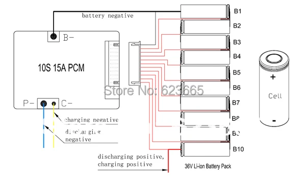 3,6 V/3,7 V ячейка 10S 36V 10A/15A BMS используется для 36v 10ah 12ah 15ah батарея 15A непрерывный 50A пиковый разряд с функцией баланса