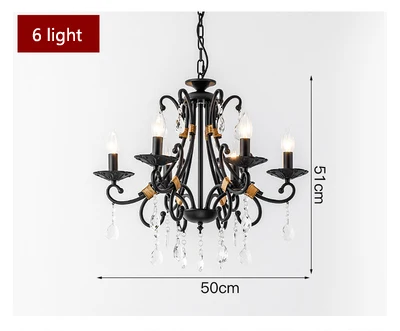 6 light Американская люстра в стиле кантри садовые лампы из ковкой стали Ретро освещение в аудитории креативная спальня гостиная хрустальные люстры - Цвет абажура: 6 light