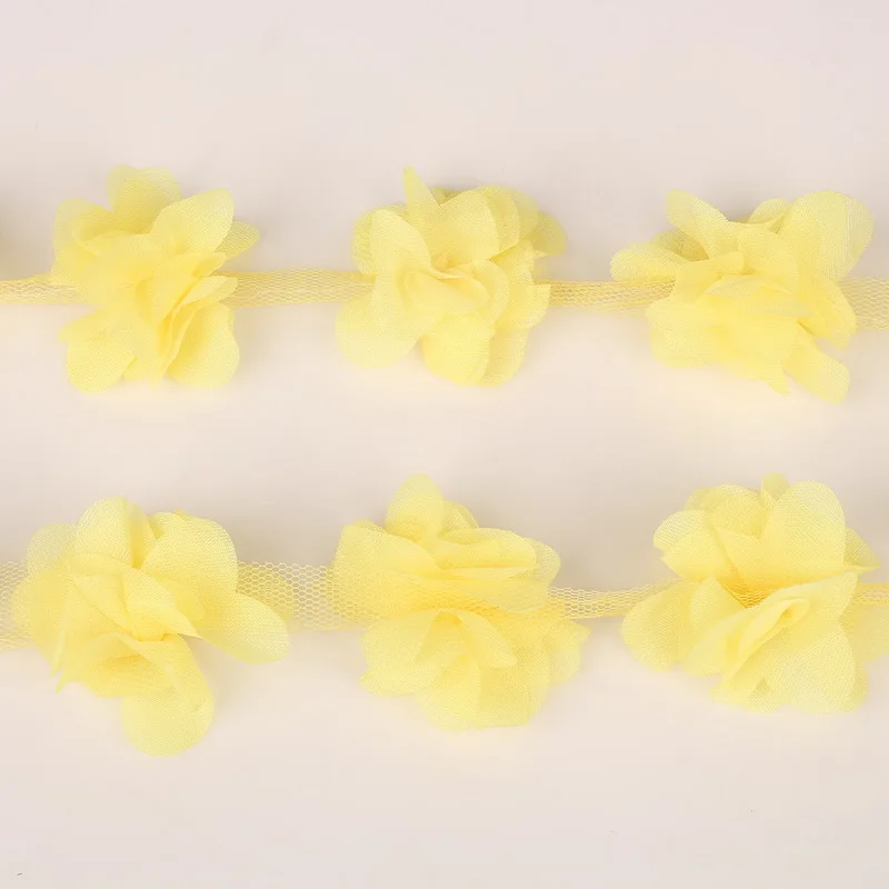 Yellow 1 ярд = 12 шт. цветы 3D шифон кластер цветы кружево платье украшение кружевная ткань аппликация отделка Швейные принадлежности - Цвет: Yellow