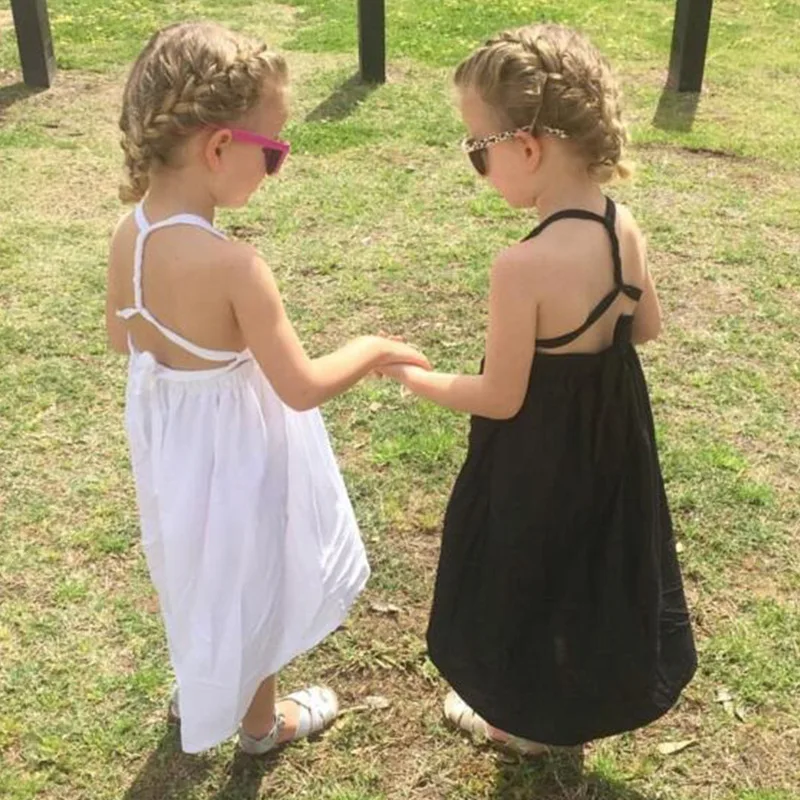 2019 Summer Children Girls Solid Sleeveless Irregual Asymmetrical Holiday Beach Dress Kids Backless Slip Dresses vestidos | Детская