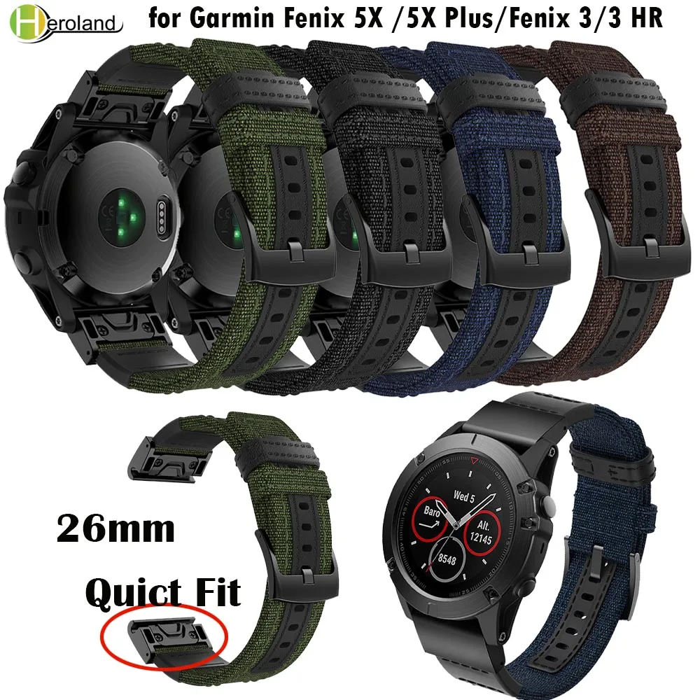 Fenix 5X 26 мм Быстросохнущий ремешок для Garmin /5X Plus/Fenix 3/3 HR Смарт часы нейлон + кожа