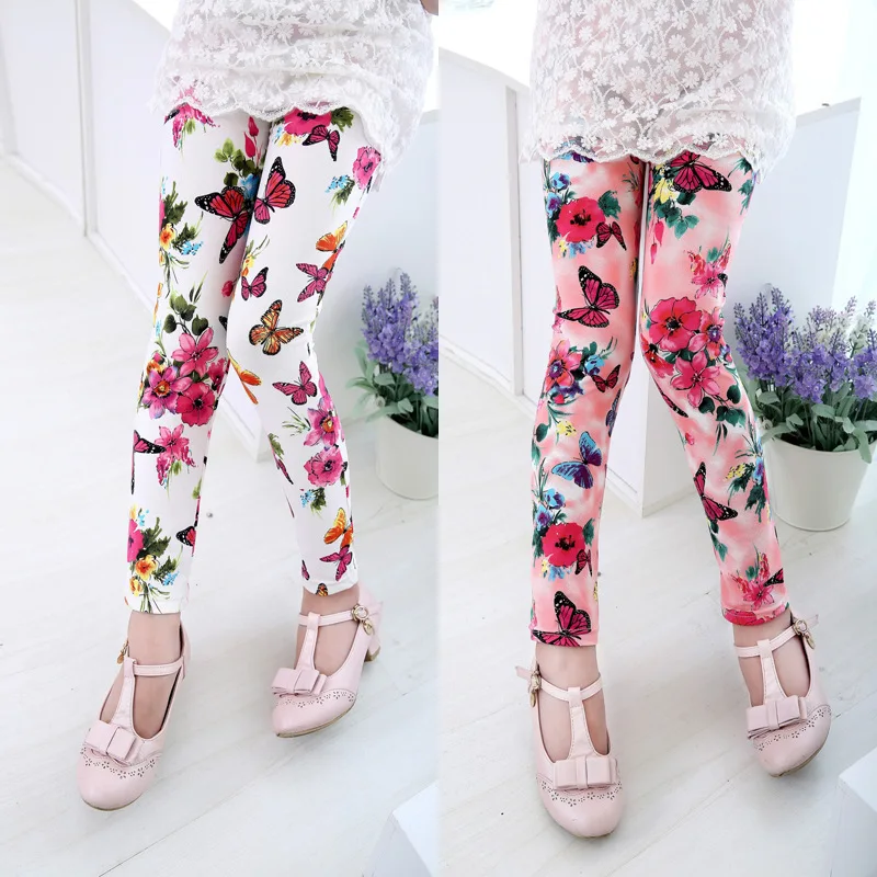 

2psc Best Selling Super Popular Spring Summer Girls Flower Printing Ankle-length Pants Comfortable Elastic Waist Breathable Pant