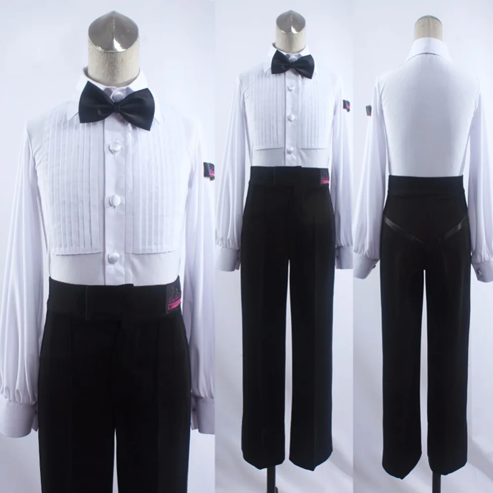 Недорогие рубашки для латиноамериканских танцев детей черные и белые топы с