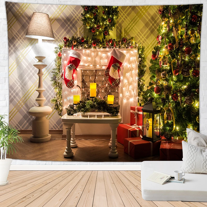 Рождество каминный гобелен ткань стены декора Новый Дизайн рисунком елки