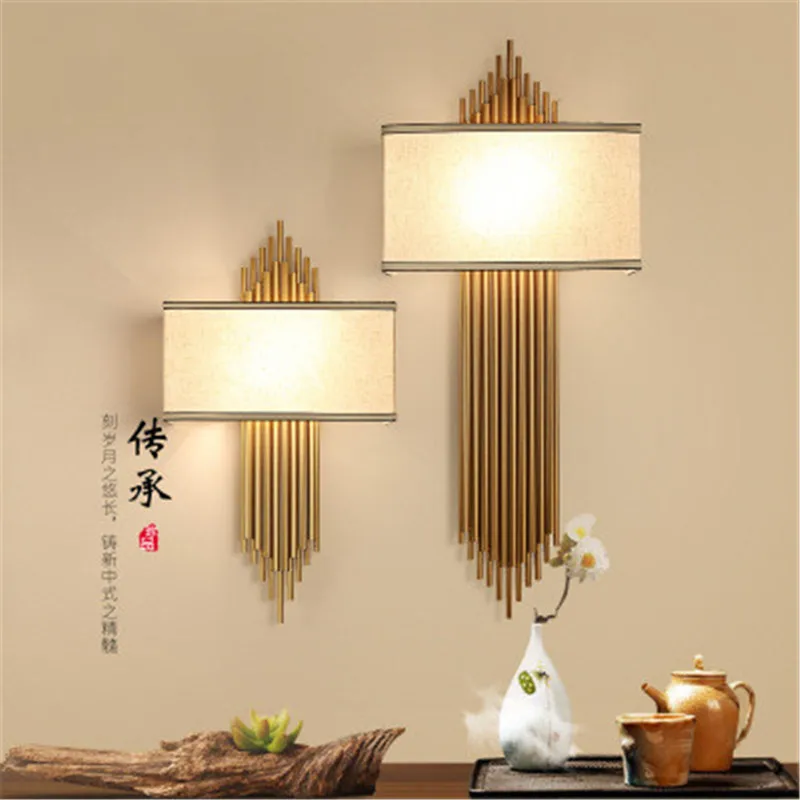 New Chinese Style Luxury Wall Lamp Personality Bedroom Bedside Living Room Creative Hotel Fabric Decoration | Лампы и освещение