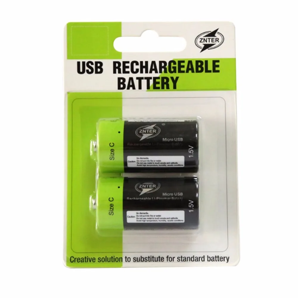 ZNTER 4pcs C Size 1.5V 3000mAh Rechargeable Lithium Polymer Battery Charged by Micro USB Cable Drop shipping | Электроника