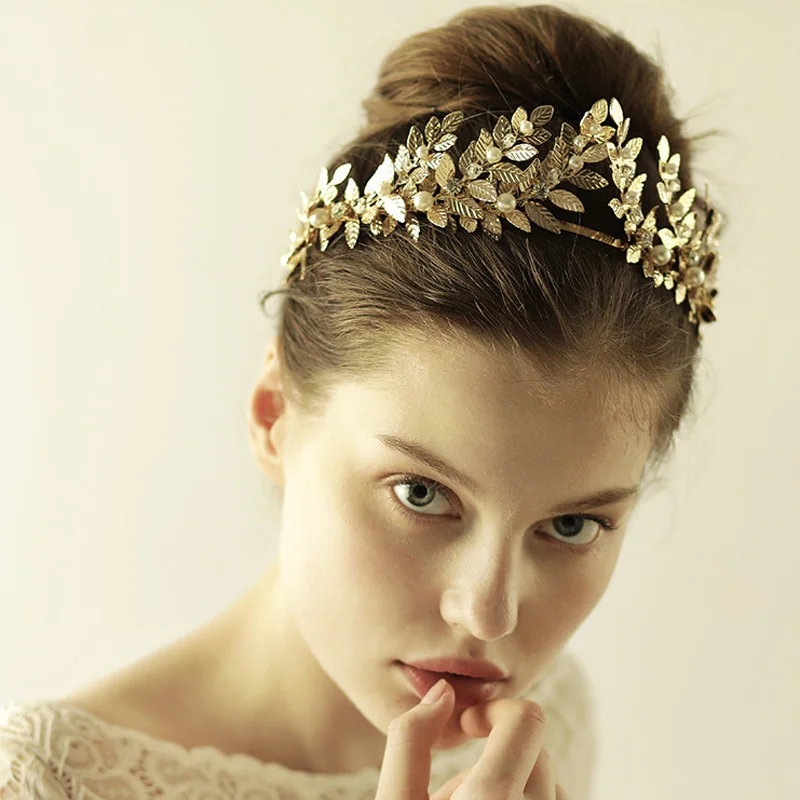 Тиара Свадебные аксессуары для волос корона ручной работы с жемчужной отделкой