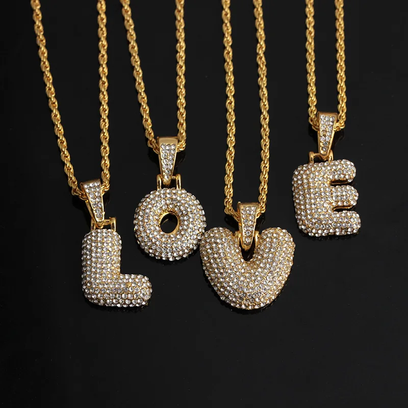 

Iced Out Full Rhinestone Gold plating English Letters A-Z Hip Hop Necklace Pendants Micro Zircon Necklaces Pendants For Jewelry