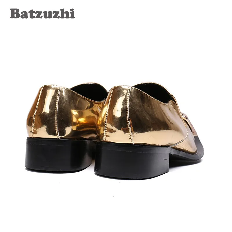 Роскошные мужские туфли Batzuzhi с острым носком золотые кожаные модельные Zapatos Hombre