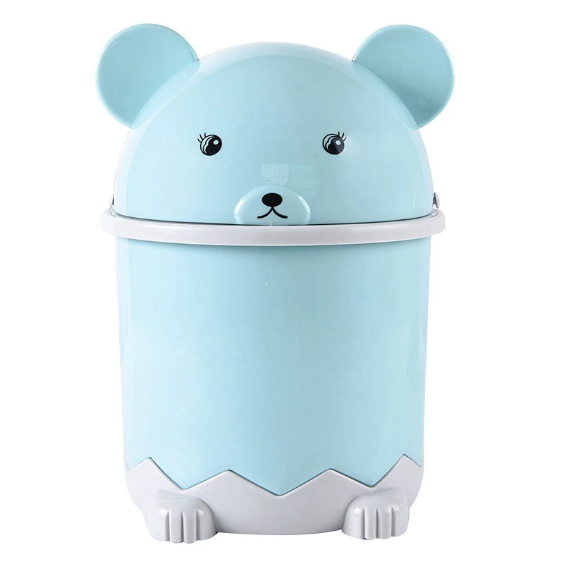 Blue Creative Cute Desktop Trash Desktop With Lid Small Paper Basket Mini Flip Plastic Trash Can - Цвет: Blue