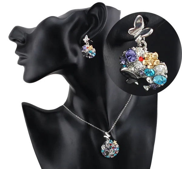 Разноцветные чешские Стразы в виде бабочки круглые серьги с подвеской Модные