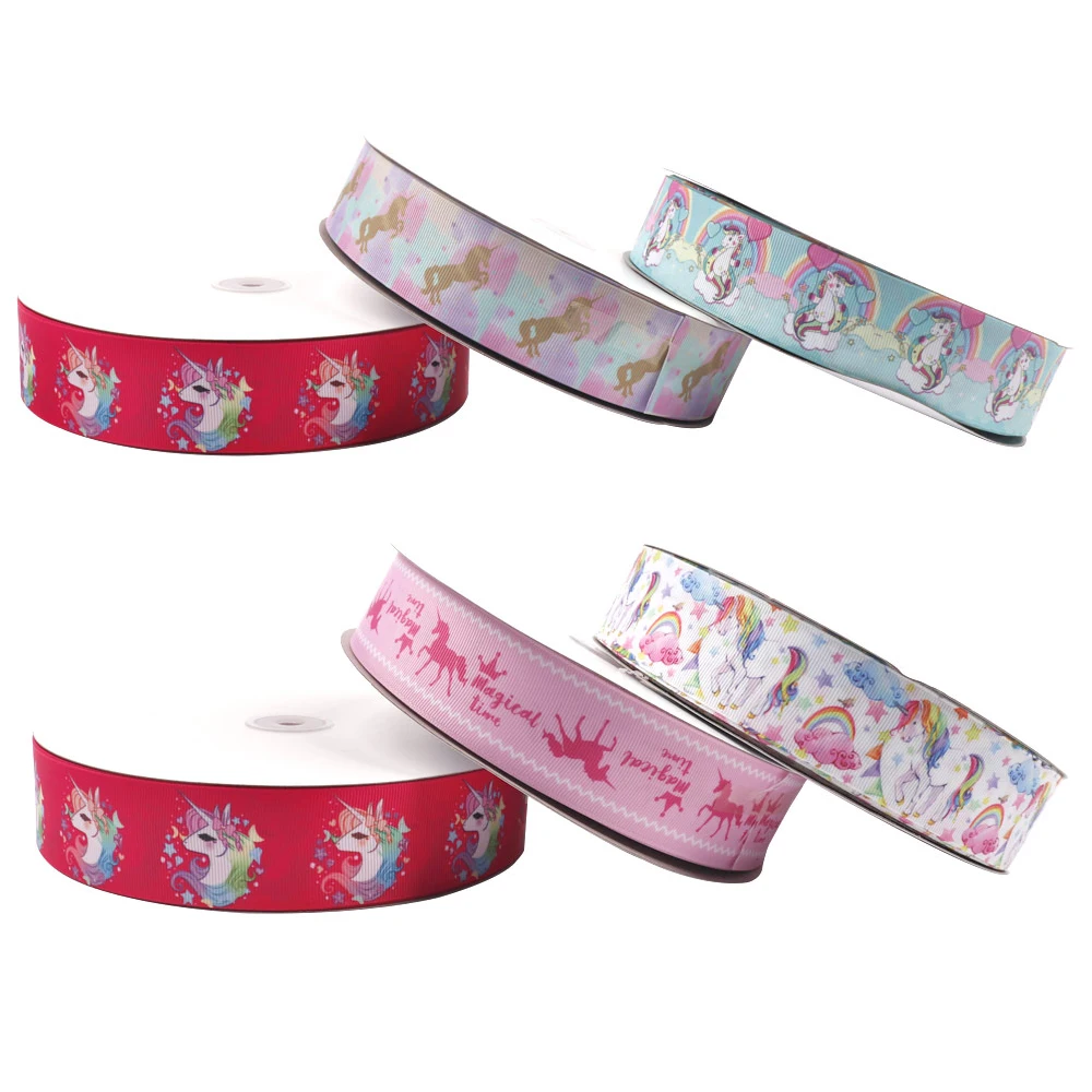 Cheer лук Grosgrain лента 38 мм мультяшный Радужный Единорог печатная лента DIY аксессуары для волос подарочная упаковка вечерние украшения 5 ярдов