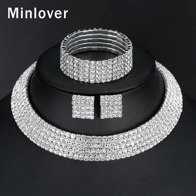 Набор свадебных украшений Minlover Bling ожерелье серьги браслет для женщин свадебные