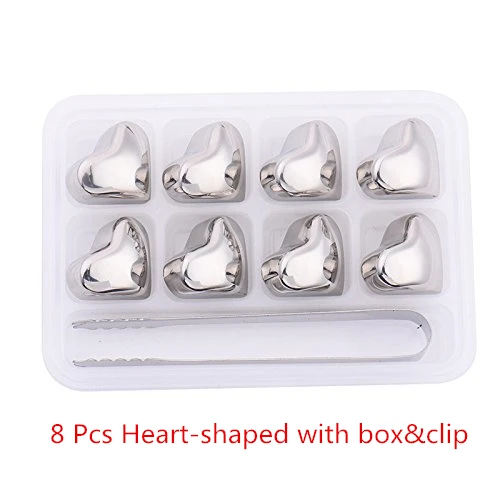 8 pcs heart Нагрудный узор из нержавеющей стали кубики льда для Виски Бар Водка Виски охладитель пива, вина камни держатель охлаждающих кубиков в коробке чиллер инструменты - Цвет: 8 pcs heart