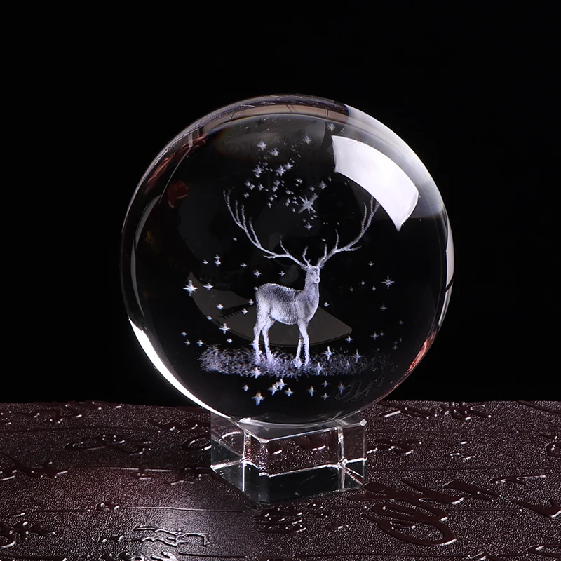 80 мм Хрустальный шар Wapiti миниатюрное 3D стекло с лазерной гравировкой орнамент Глобус кристалл ремесло украшения для дома подарок на день рождения