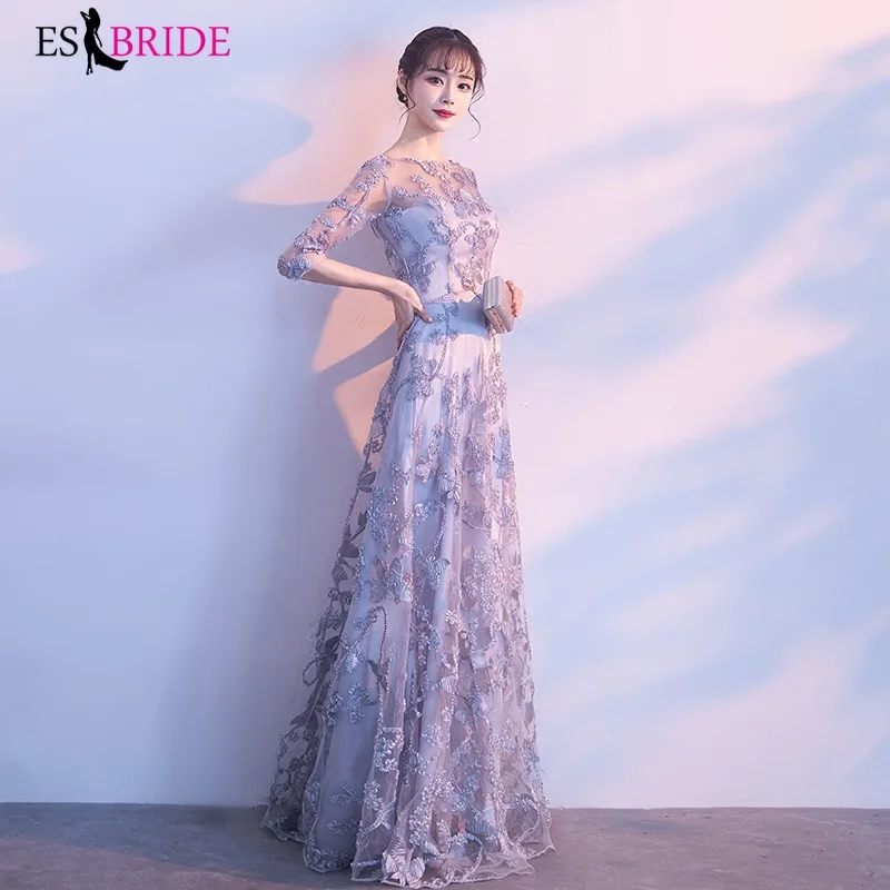 2019 New arrival Women Elegant Evening Dresses Round Collar Printing Tulle Short Sleeve Grey Casual Party Dress ES1221 | Свадьбы и