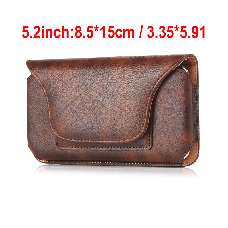 5.2 inch Brown Сумки на пояс для мужчин от бренда YIANG из искусственной кожи с рисунком личи, сумка для мобильного телефона, сумка на пояс, модная сумка с зажимом для ремня, кожаная сумка на пояс - Цвет: 5.2 inch Brown