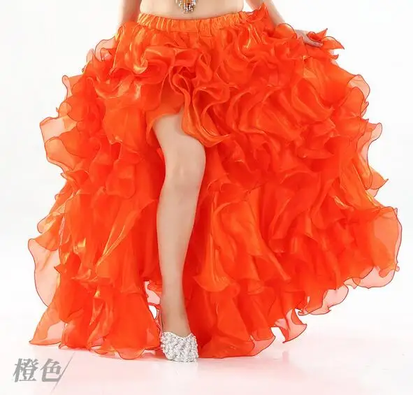 Orange Качественная юбка для танца живота, сексуальная юбка с Боковым Разрезом, костюм для танцев, юбка для взрослых, однотонная, фиолетовая, белая, 12 цветов - Цвет: Orange