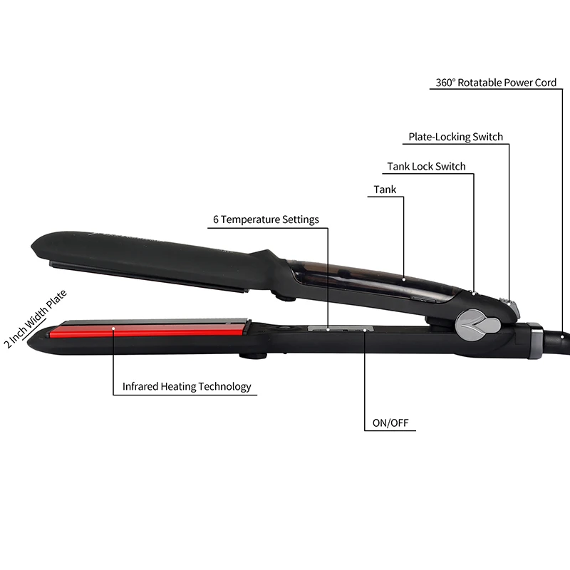 Утюжок для волос с функцией пара Steam Function Flat Iron Tourmaline Ceramic Vapor Professional Hair Straightener with Argan Oil Infusion Straightening Irons on.