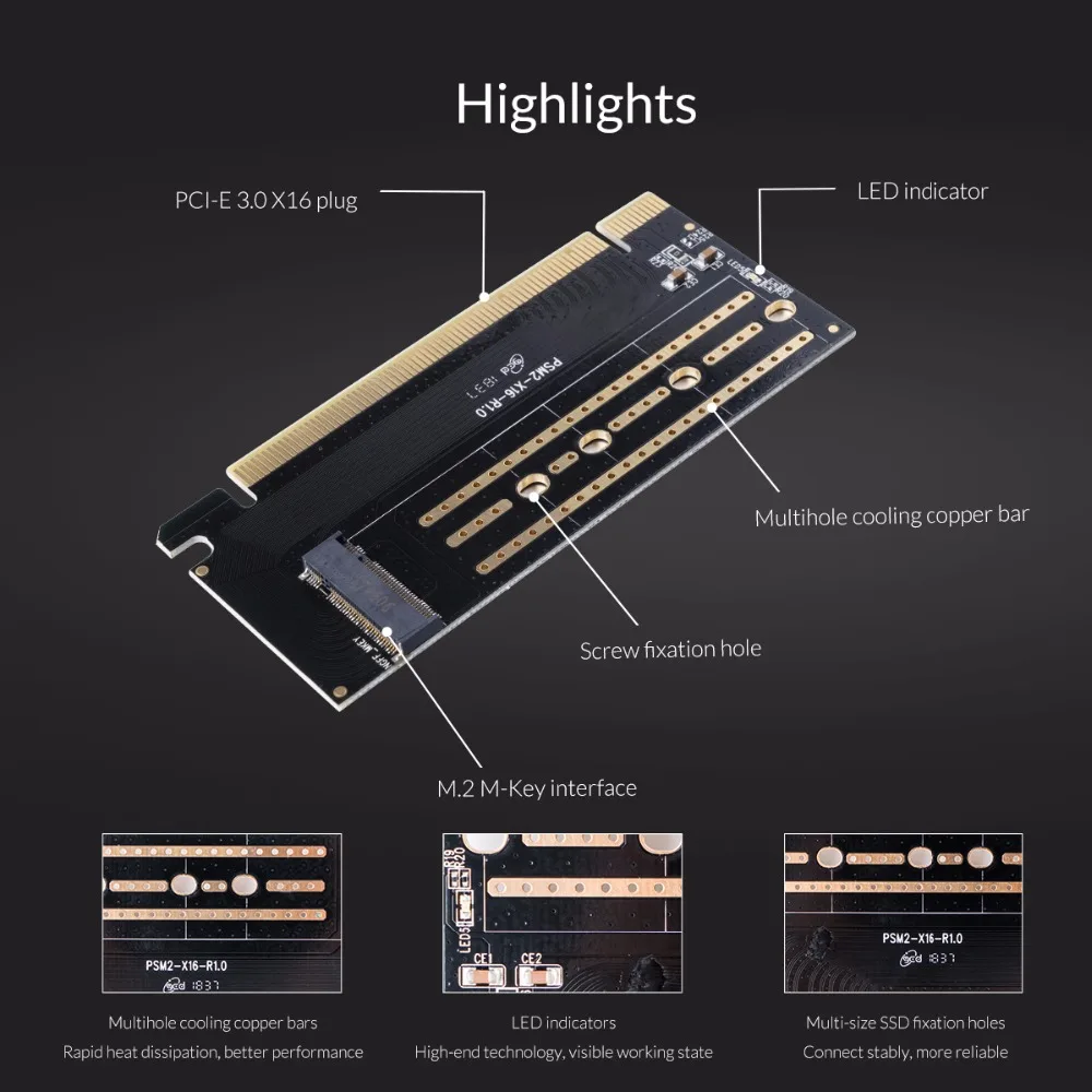 Карта расширения ORICO M.2 NVME к PCI-E 3 0 X16 для материнской платы PCI-e Gen3 поддержка канала