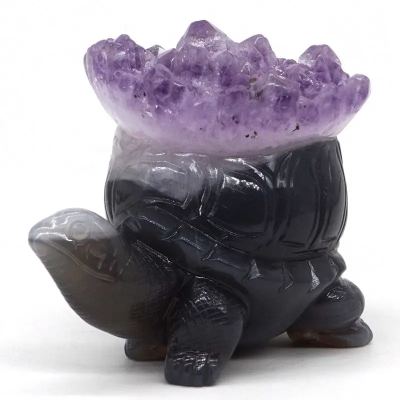 Статуэтка черепахи &quotЧерепаха 3 5 натуральный агат Geode с аметистом резные Ремесло