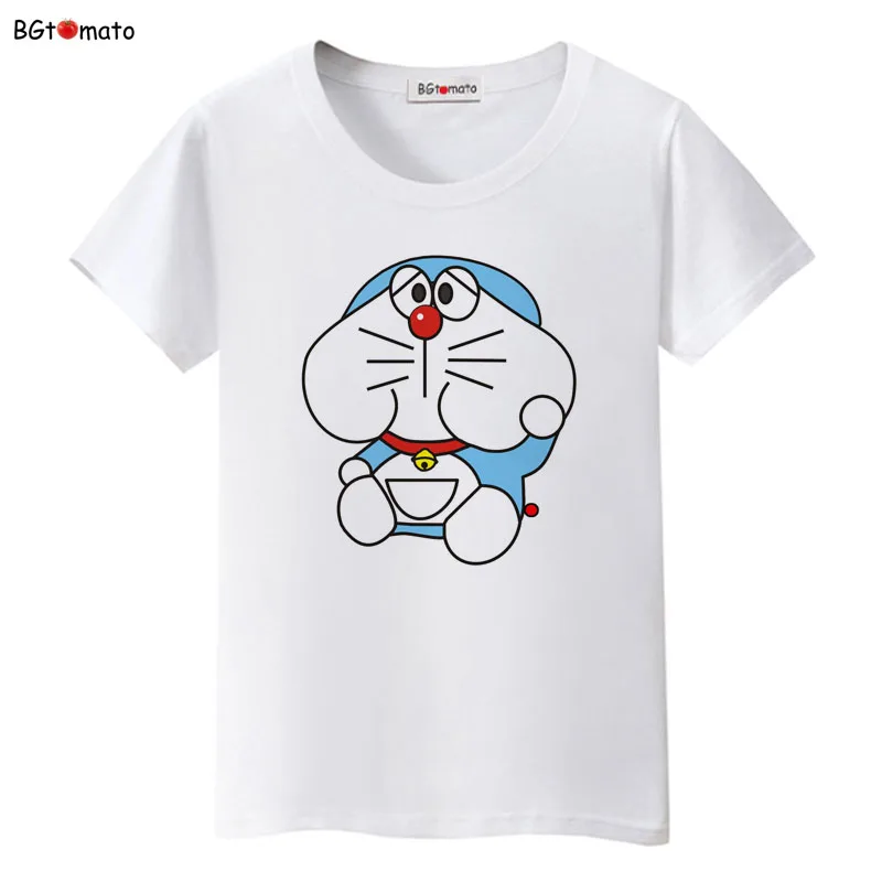 Футболка bgtomato Doraemon женская рубашка с милым мультяшным принтом детства брендовые