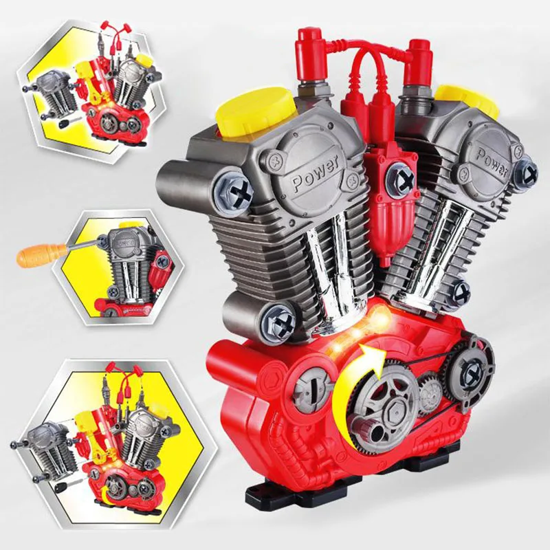Children Toys Motorcycle Engine Overhaul Play Set With Light Sound DIY Assembly Mechanic Kit Kids Educational Toy Gifts | Игрушки и