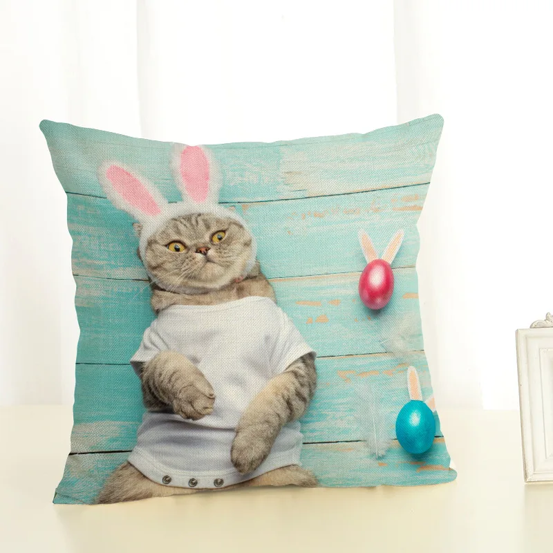 Женская льняная наволочка с рисунком смешного кота декоративная для
