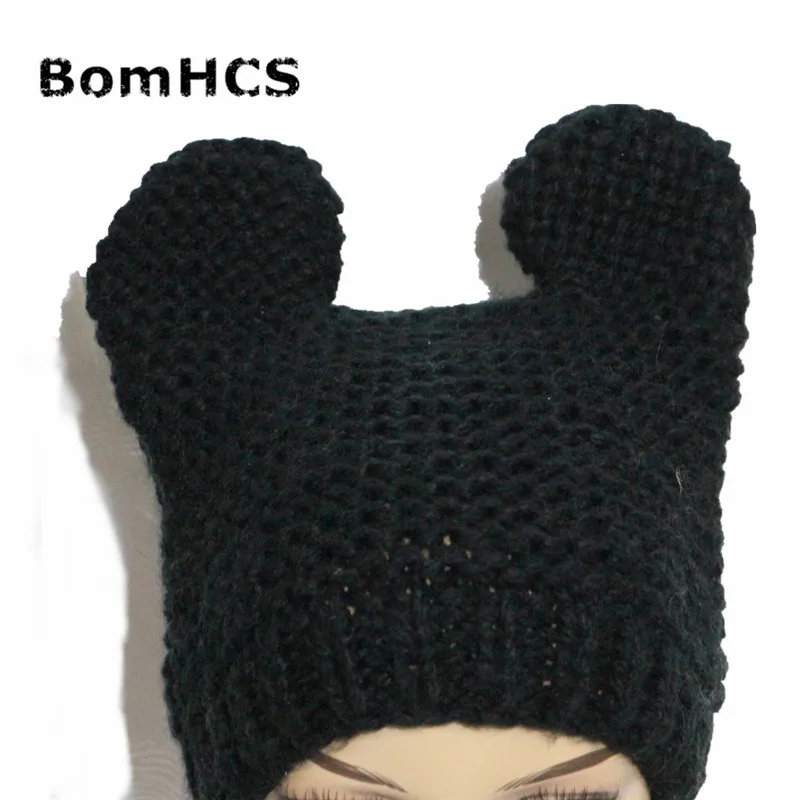 Женская вязаная шапка BomHCS ручной работы с ушками медведя теплая шапка|bear ear hat|ear