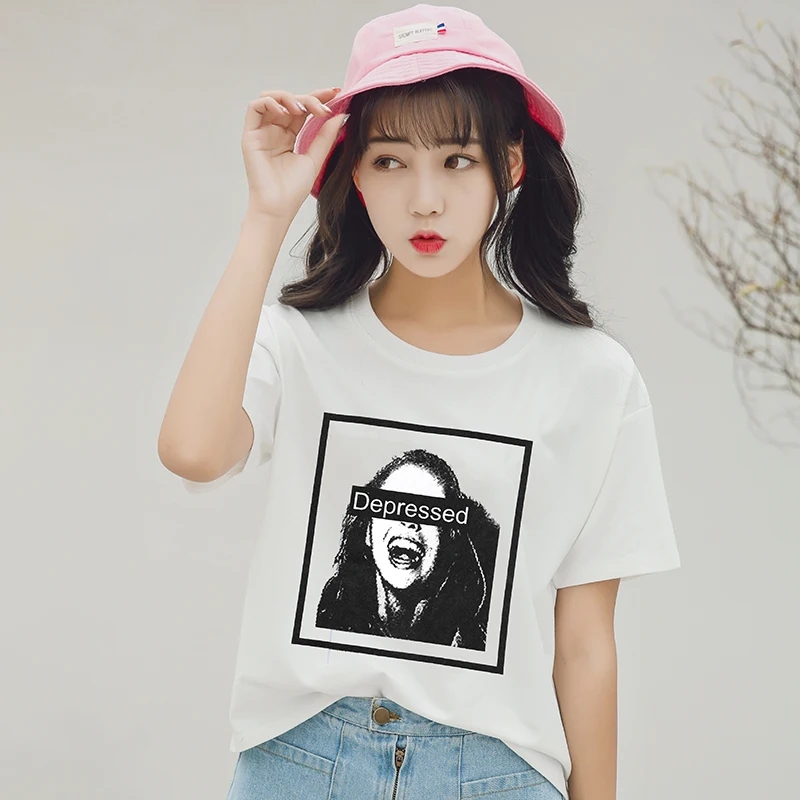 Ретро Ins street с коротким рукавом для девочек T shir 2019 новые Корейская версия Bf летние