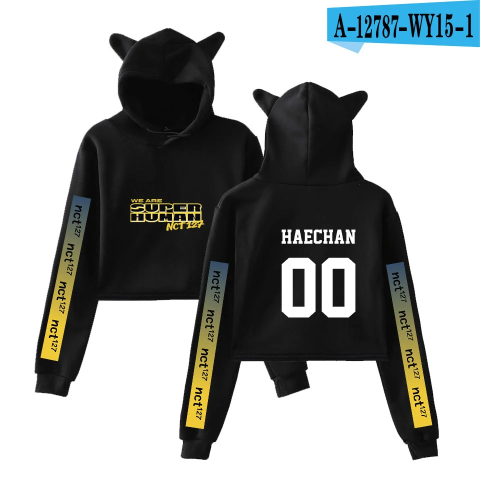 NCT 127 WE ARE SUPERHUMAN Cat Ear толстовка модная Милая женская Повседневная Новинка Kpop Cat Crop Top толстовки Толстовка сексуальная одежда - Цвет: WY15