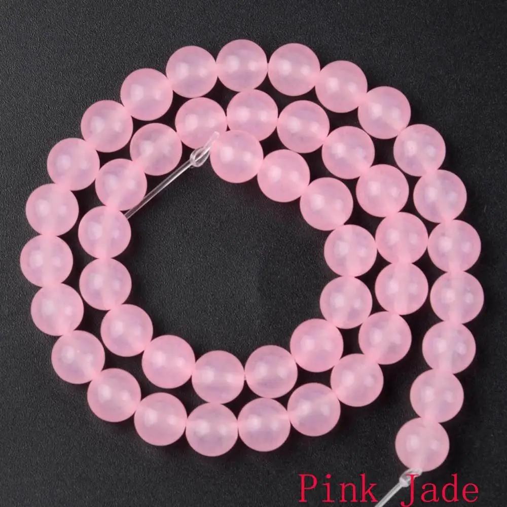 Pink Jade Натуральные круглые бусины, черные, сумасшедшие Агаты, лабрадорит, бирюза, содалит, камни, бусины для изготовления ювелирных изделий - Цвет: Pink Jade