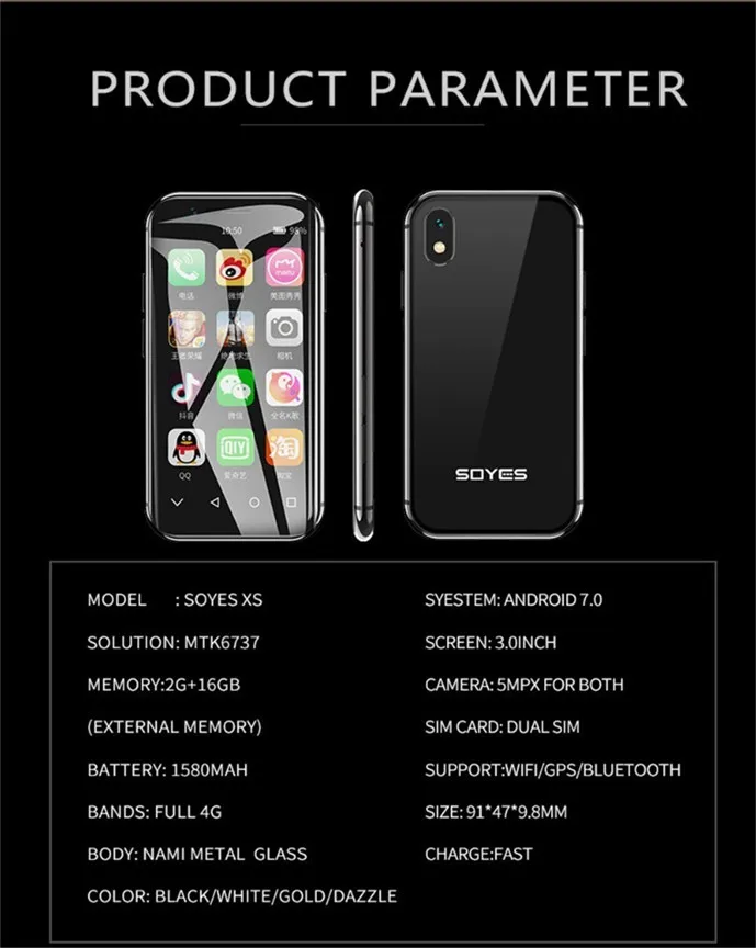 SOYES XS мини смартфон 3 ГБ+ 32 ГБ Android Мобильный 4G Wifi gps Google Play Карманный распознавание лица самый маленький мобильный телефон