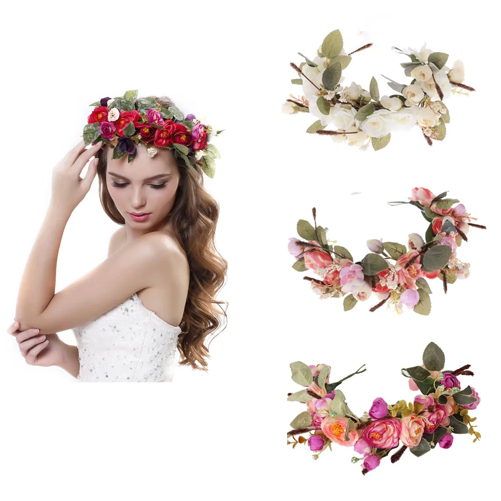 Artificial Rose Leaf Wreath Floral Crown Headpiece Hair band Wedding Hoop | Детская одежда и обувь