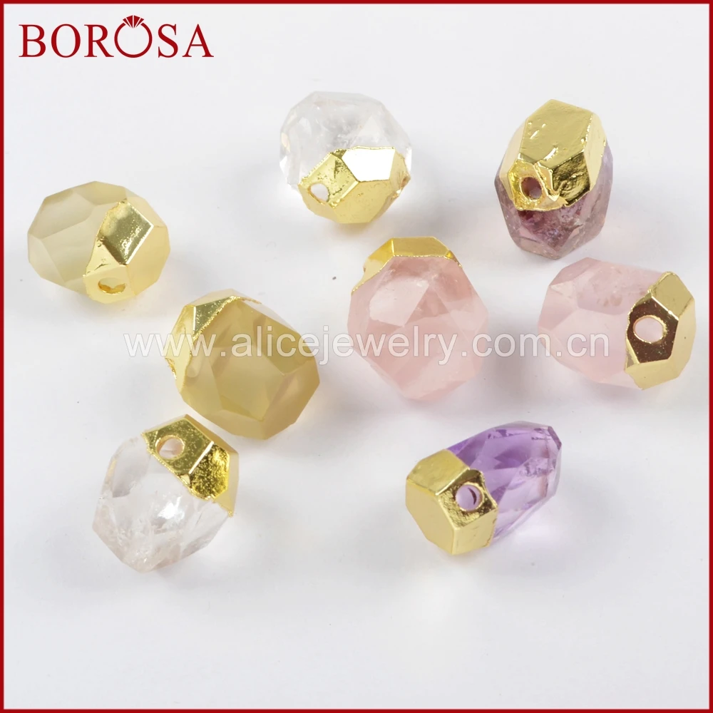

BOROSA 5/6PCS Multi-kind Faceted Stones Bead Natural Gems Amethysts White Crystal Quartz Charms Beads Jewelry Findings WX1017