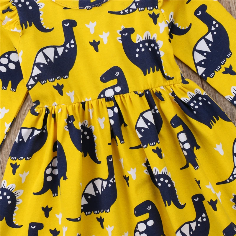 pudcoco 1-6Y Children Kid Baby Girl dress girls Cotton Long Sleeve Dinosaur print Party Pageant Dresses Clothes baby girl | Детская
