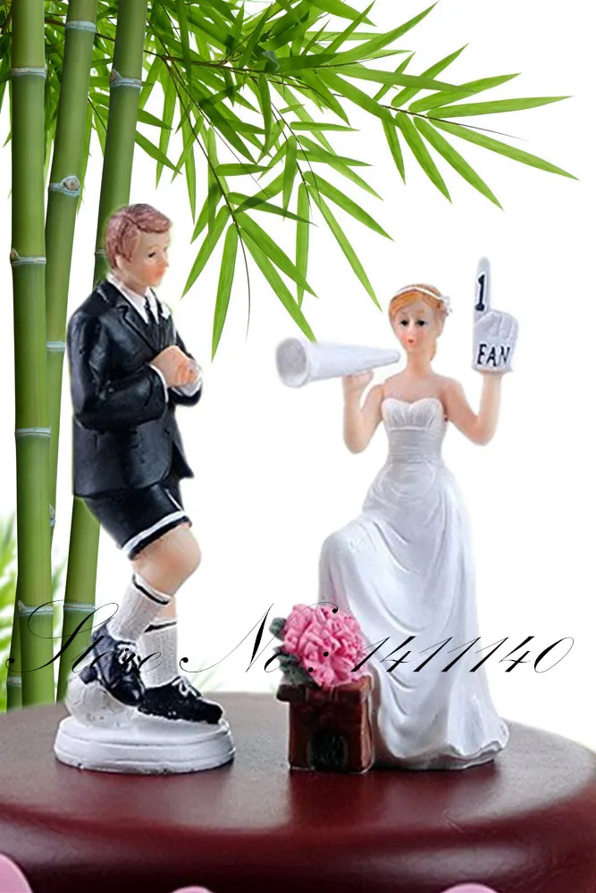 

free shipping creative Horn Bride and Football Groom Couple Wedding Cake Topper Decoration in Event & Party supplies