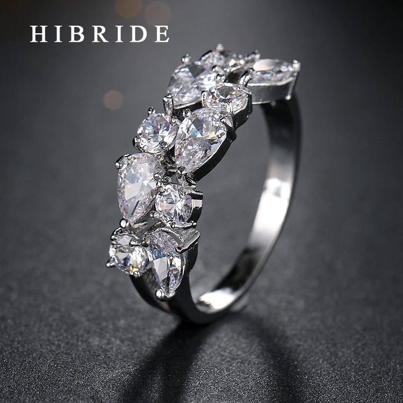 

HIBRIDE Classic Water Drop CZ Women Wedding Rings Zircon 3 Prong Setting Engagement Ring Ladies Party Gifts QSP0010-128