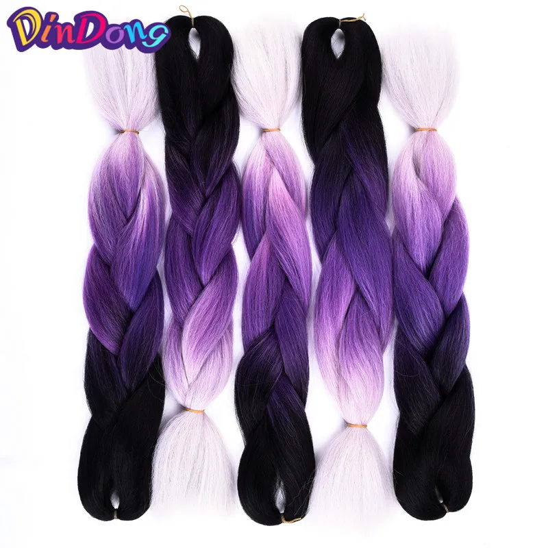 DinDong, 24 дюйма, Xpressions, Ombre, Jumbo Braid, 100 г/шт., синтетические африканские плетеные волосы для наращивания, прическа, розовый, черный, фиолетовый