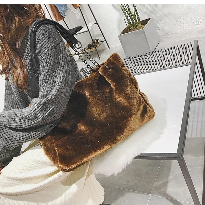SMOOZA Новая Винтажная зимняя женская плюшевая сумка, модная повседневная женская сумка, Большая вместительная сумка с верхней ручкой на плечо, меховая мягкая женская сумка