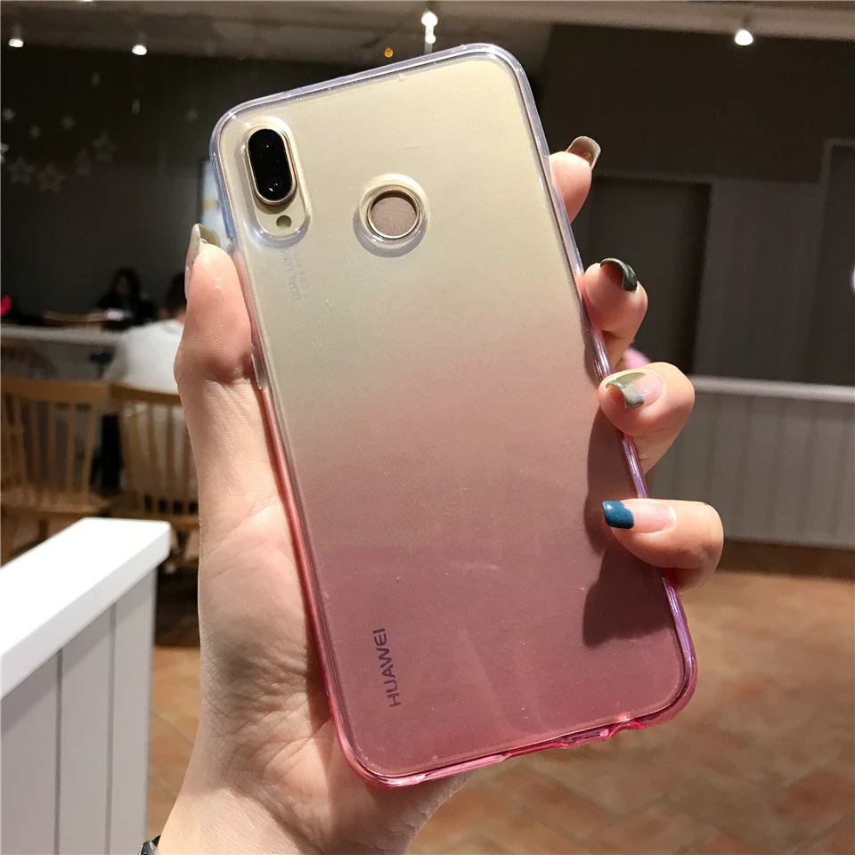 Для huawei P20 Lite чехол градиент силиконовый ТПУ мягкий с полной Цвет Накладка для