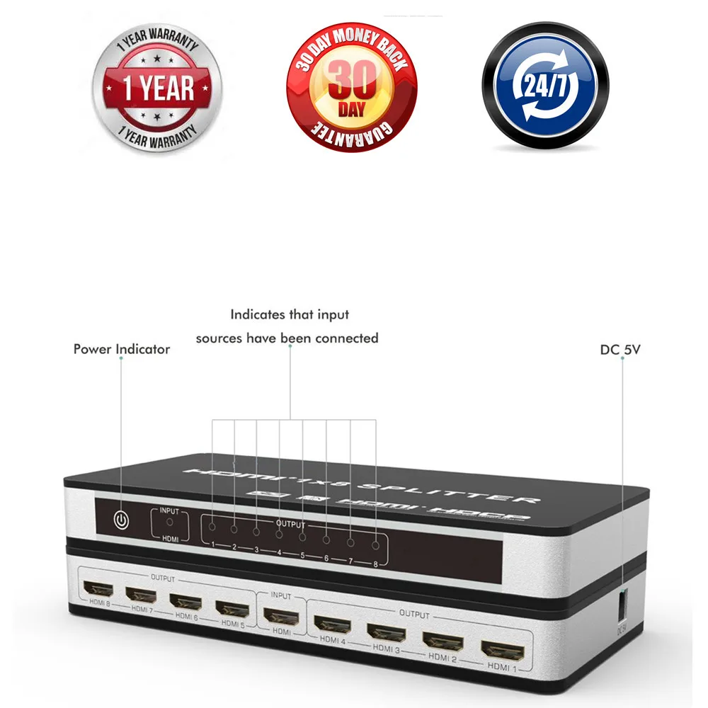 HDMI 2 0 HDCP 1x4 1X8 сплиттер 1 вход 4/8 выход 4K @ 60 Гц Сплиттер Усилитель Переключатель