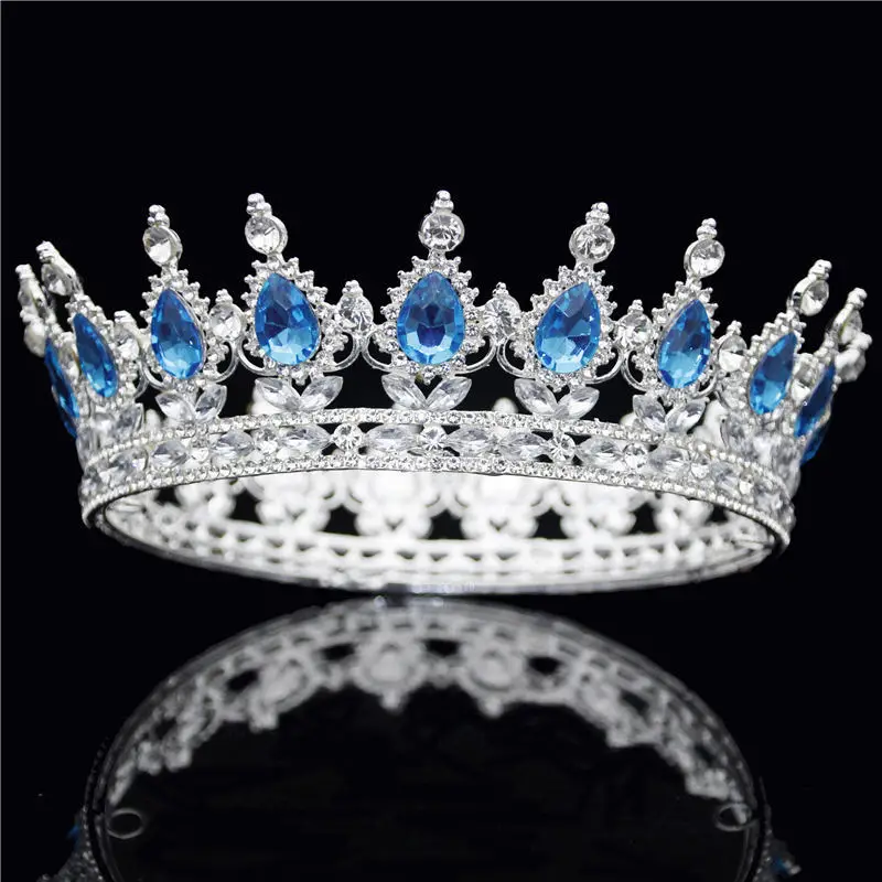 Silver Light Blue Круглая диадема, Серебряное золото, женский головной убор, Кристалл, горный хрусталь, полный круг, тиара, свадебная корона, ювелирные изделия, аксессуары для волос - Окраска металла: Silver Light Blue