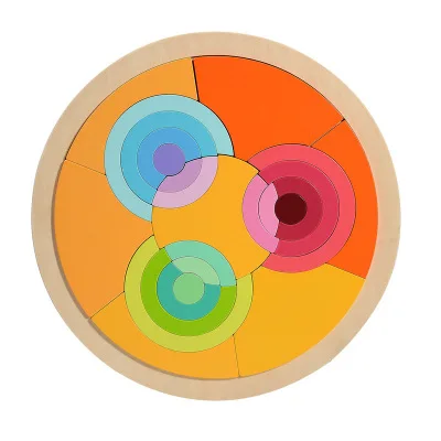 Circle puzzle-B Logwood детская игрушечная деревянная головоломка Радужная головоломка 3D головоломка 7 шт круг шестигранный набор обучающая игрушка Monterssori для детей - Цвет: Circle puzzle-B