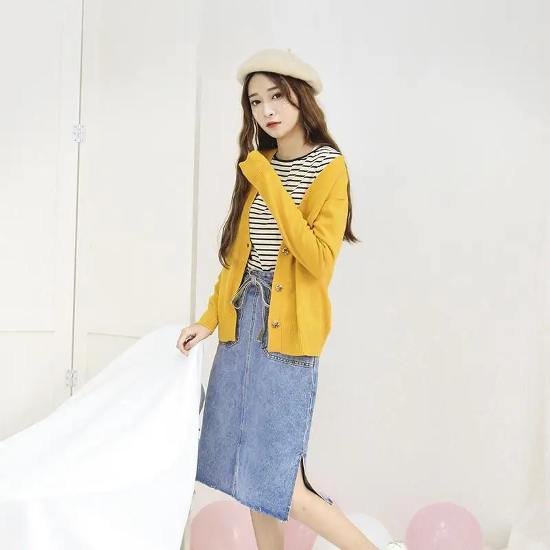 Брендовая женская однотонная прямая юбка NFIVE 2017 новая модная летняя с разрезом