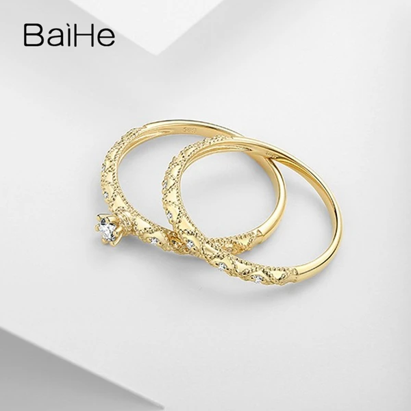 BAIHE Твердые 18 К желтого золота 0.10ct сертифицированные H/SI круглые огранки натуральные Алмазы обручальные женские модные ювелирные изделия кольцо