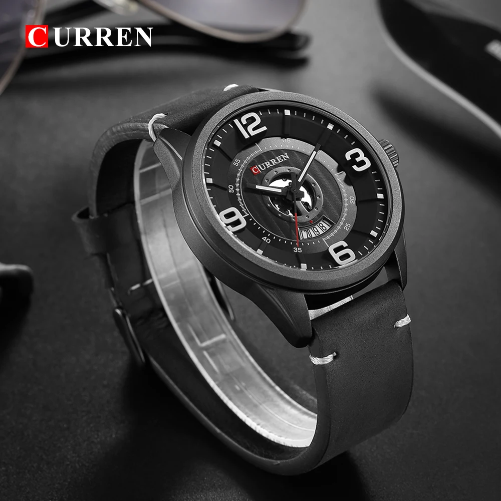 

2020 CURREN fashion top new Luxury Brand Relogio Masculino week Date diaplay Leather strap Men Sports Watches Quartz Clock 8305