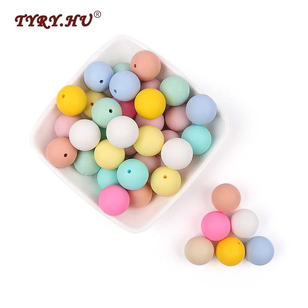 TYRY.HU Round Silicone Beads 9mm 12mm 15mm 100pc Baby Teether Safe Chewable Teething Materials For Pacifier Chain Toys BPA Free