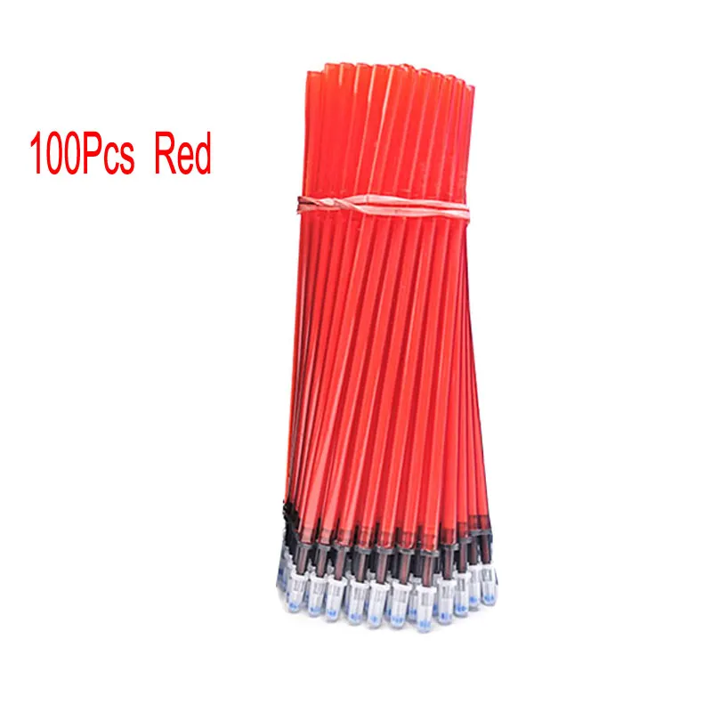 100pcs red Delvitch, 100 шт./набор, 0,5 мм, гелевая ручка, стержень со стираемыми чернилами, Волшебная стираемая ручка, заправка, синие, черные чернила, канцелярские принадлежности, инструменты для письма, подарки - Цвет: 100pcs red