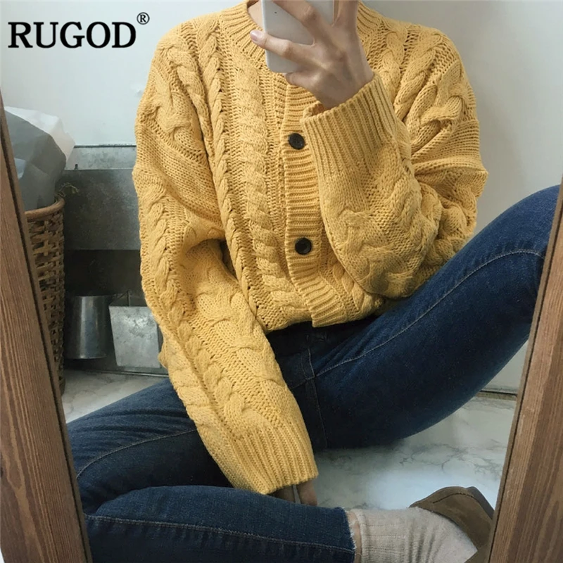 RUGOD New Women Cardigans O-Neck Solid Sweater Fashion Autumn Winter Clothes Tops sueter mujer invierno 2019 |